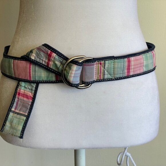 G.H. BASS Madras Patchwork Double D Ring Cotton Belt M/L - Picture 3 of 16
